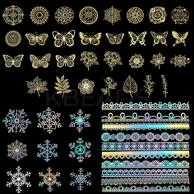 5 Bags 5 Style Waterproof Hot Stamping PET Mixed Pattern Stickers DIY-GL0006-01-1