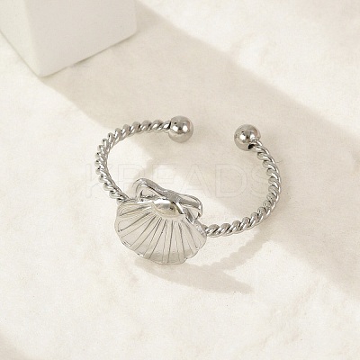 Shell 304 Stainless Steel Open Cuff Rings for Women RJEW-G338-09P-1