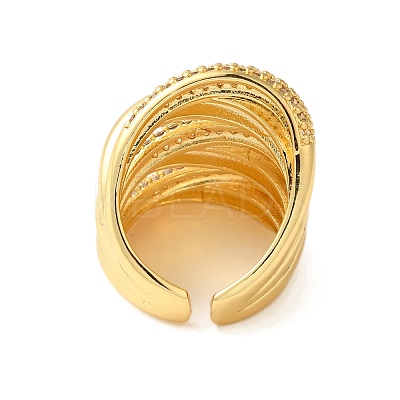 Brass Micro Pave Clear Cubic Zirconia Open Cuff Rings for Women RJEW-A048-23G-1