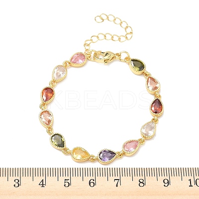Teardrop Brass Pave Cubic Zirconia Link Chain Bracelets for Women BJEW-P385-06G-1