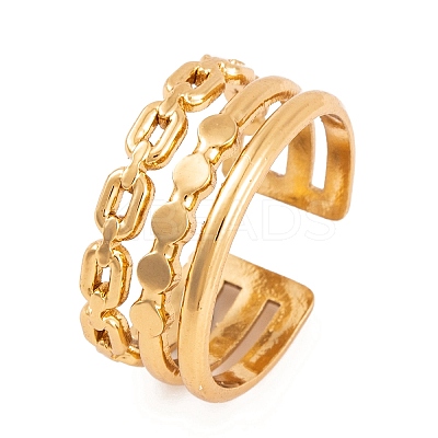PVD Vacuum Plating 304 Stainless Steel Oval Link Chain Open Cuff Rings RJEW-G316-04G-1