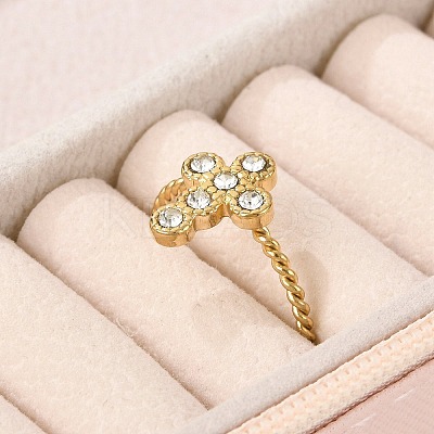 304 Stainless Steel Crystal Rhinestone Cuff Rings for Women RJEW-G338-03G-1