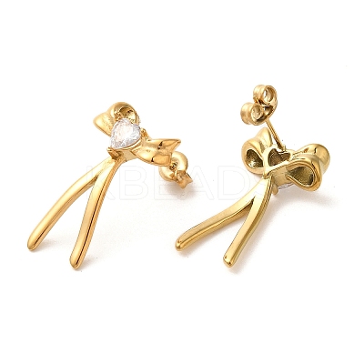 304 Stainless Steel Bowknot Stud Earrings EJEW-C113-01G-1