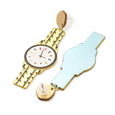 Sparkling Acrylic Watch Dangle Stud Earrings with 304 Stainless Steel Pins LS-EJEW-C063-01B-1