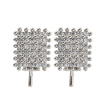 Rack Plating Brass Micro Pave Clear Cubic Zirconia Studs Earrings Finding KK-T072-15P-01-1
