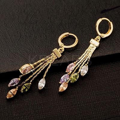 Real 18K Gold Plated Brass Cubic Zirconia Tassels Dangle Hoop Earrings EJEW-EE0001-185-1