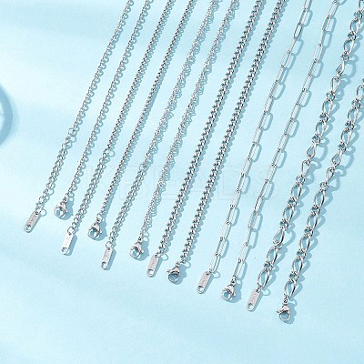 6Pcs 6 Styles 304 Stainless Steel Figaro Chain & Curb Chain & Box Chain & Water Wave Chain & Cable Chain Necklaces Sets for Women NJEW-JN05630-1