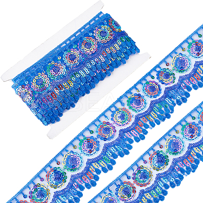 4~4.5M Ethnic Style Polyester Lace Trim with Colorful Paillette OCOR-GF0002-39C-1