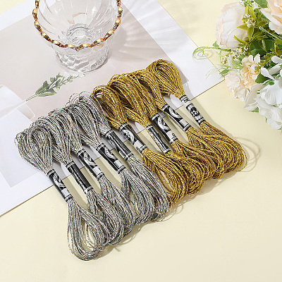 10 Skeins 2 Colors 12-Ply Metallic Polyester Embroidery Floss OCOR-CY0002-06-1
