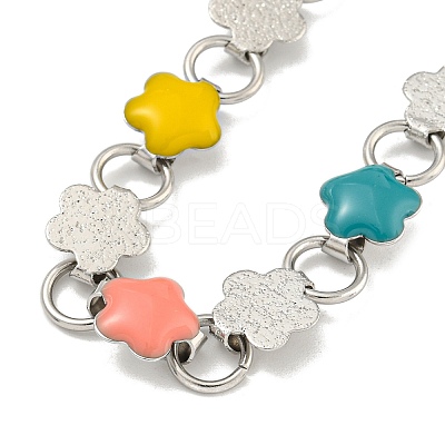 304 Stainless Steel Enamel Flower Link Chain Necklaces NJEW-S431-05P-02-1