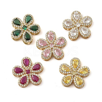 Brass Pave Cubic Zirconia 5-Petal Flower Multi-Strand Links KK-I276-30G-1