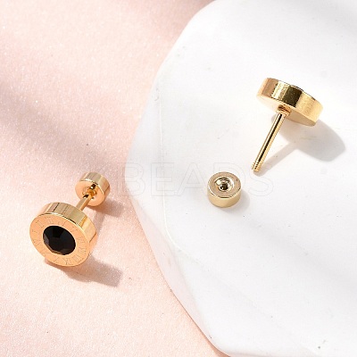 304 Stainless Steel Flat Round Stud Earrings EJEW-F396-01G-01-1