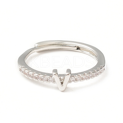 Clear Cubic Zirconia Initial Letter Adjustable Ring RJEW-C052-01P-V-1