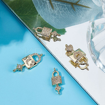 6Pcs 3 Styles Brass Micro Pave Clear Cubic Zirconia Connector Charms KK-BBC0002-94-1