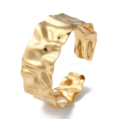 304 Stainless Steel Textured Open Cuff Bangle for Women BJEW-Q770-02G-1