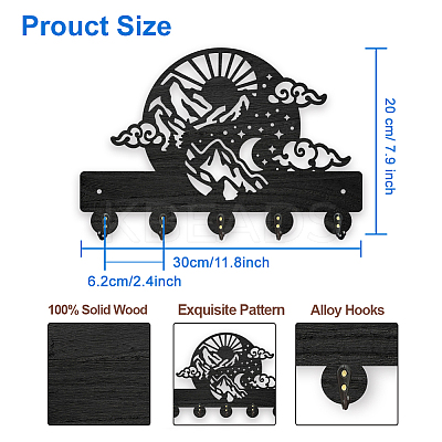 Wood & Iron Wall Mounted Hangers HJEW-WH0055-223-1