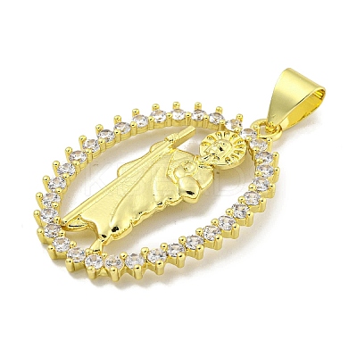 Rack Plating Brass Micro Pave Clear Cubic Zirconia Pendants KK-B091-21G-05-1