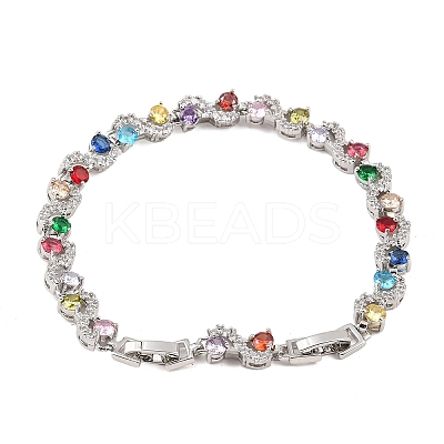 Platinum Tone Brass Micro Pave Cubic Zirconia Tennis Bracelets BJEW-B160-08P-1