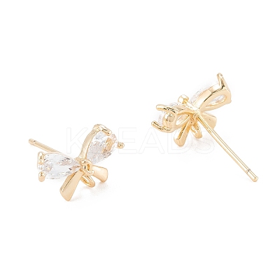 Brass Micro Pave Clear Cubic Zirconia Stud Earring Findings X-KK-D063-15G-1