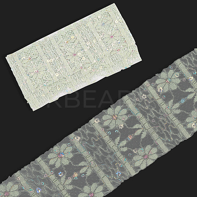 5Yards Polyester Flower Lace Ribbons with Paillettes OCOR-GF0005-24A-1