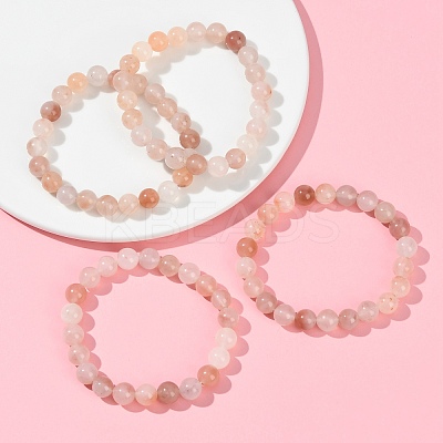 8MM Natural Xinjiang Golden Silk Jade Round Beaded Stretch Bracelets for Women BJEW-G756-01A-1