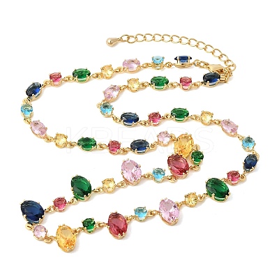 Brass Pave Colorful Cubic Zirconia Geometric Link Chain Necklaces NJEW-C111-03B-1