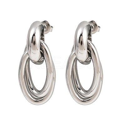 304 Stainless Steel Oval Dangle Stud Earrings EJEW-I319-01P-1