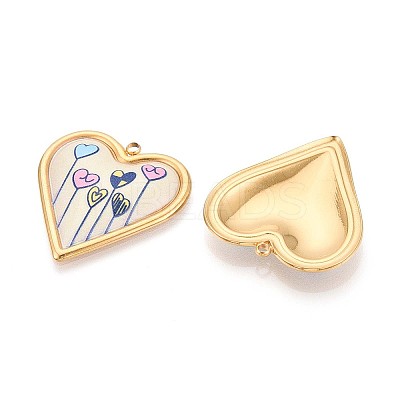 Printed Style 304 Stainless Steel Heart Pendants STAS-T071-26A-G-1