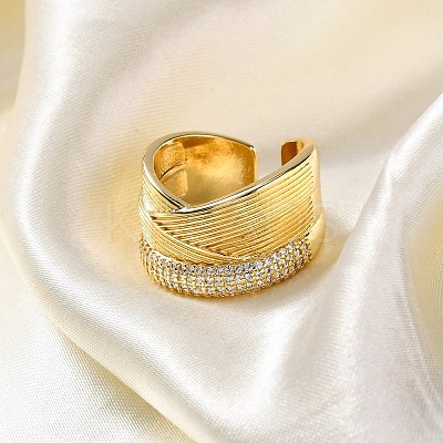 Rack Plating Brass Micro Pave Clear Cubic Zirconia Cuff Finger Rings for Women RJEW-M028-16G-1
