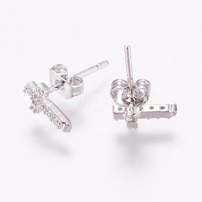Brass Micro Pave Cubic Zirconia Stud Earrings EJEW-F125-05P-1