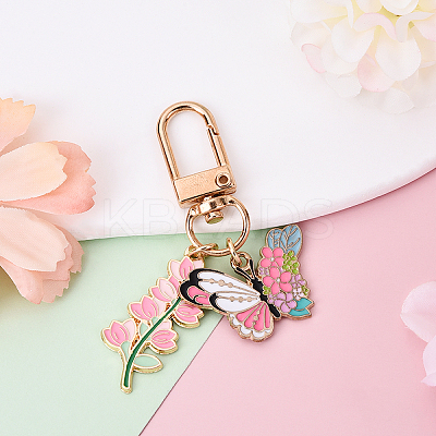Flower Alloy Enamel Pendant Decoration HJEW-YW00050-03-1