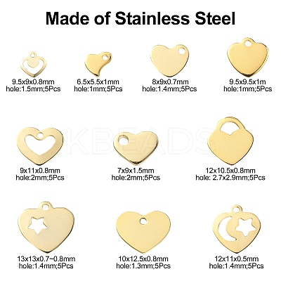50Pcs 10 Styles 201 Stainless Steel Charms STAS-CJ0002-23-1