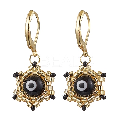 Star of David Evil Eye Handmade Glass Seed Beads with Lampwork Hoop Earrings EJEW-MZ00389-1