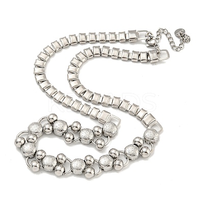 Non-Tarnish 304 Stainless Steel Rectangle & Round Ball Link Chain Necklaces NJEW-S431-03P-1