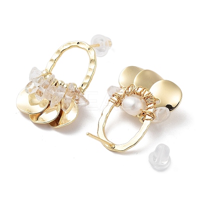 Natural Quartz Cluster Stud Earrings EJEW-P256-52G-1