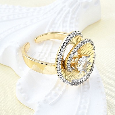 Brass Micro Pave Clear Cubic Zirconia Cuff Rings for Women RJEW-G347-05G-1