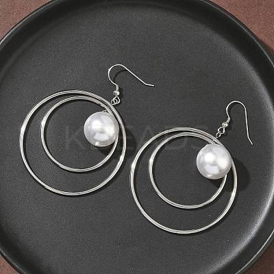 Electroplated 304 Stainless Steel Imitation Pearl Dangle Earrings EJEW-Z129-04P-1