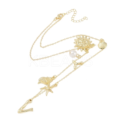 Bohemian Summer Beach Style 18K Gold Plated Shell Shape Initial Pendant Necklaces IL8059-22-1