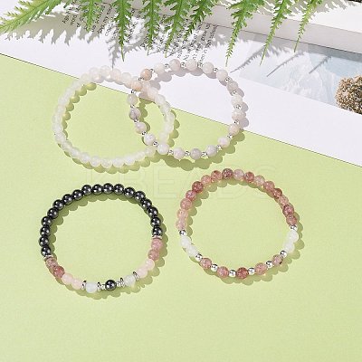 4Pcs 4 Style Natural & Synthetic Mixed Gemstone Round Beaded Stretch Bracelets Set for Women BJEW-JB09113-1