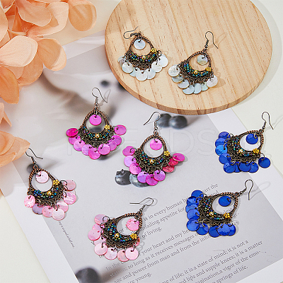 4 Pairs 4 Colors Natural Shell Boho Chandelier Earrings EJEW-FI0002-07-1