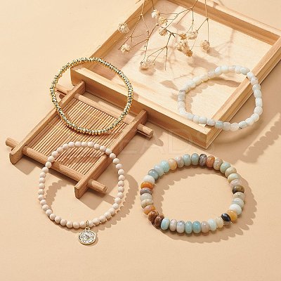 4Pcs 4 Style Natural & Synthetic Mixed Gemstone Stretch Bracelets Set BJEW-JB09003-1