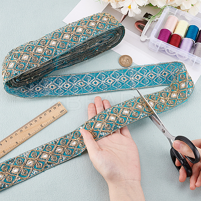 Ethnic Embroidered Polyester Sequins Trim Ribbon OCOR-WH0070-136A-1