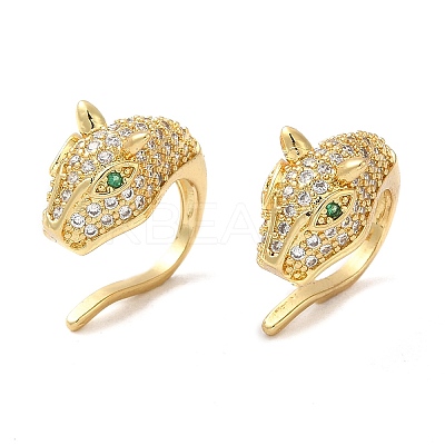 Rack Plating Brass Micro Pave Cubic Zirconia Leopard Cuff Earrings EJEW-E290-04G-1