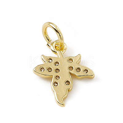 Brass Micro Pave Clear Cubic Zirconia Maple Leaf Charms ZIRC-F132-44G-1