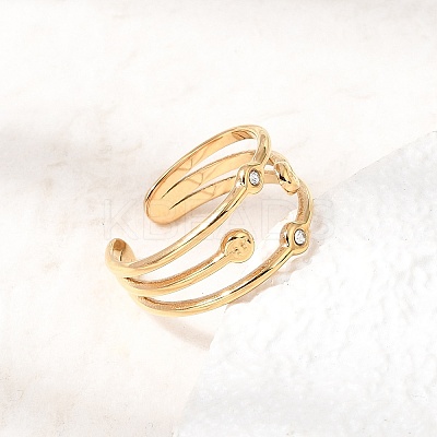 304 Stainless Steel Rhinestone Cuff Open Rings RB-CBAE630-01G-B-1