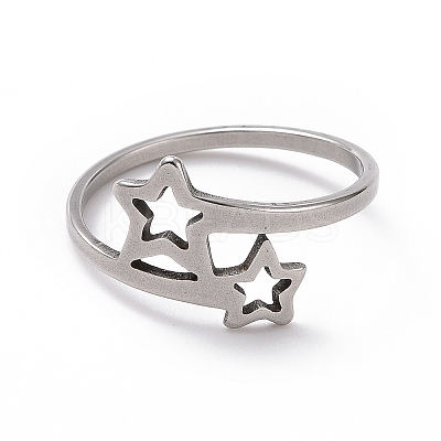 Non-Tarnish 201 Stainless Steel Double Star Finger Ring RJEW-J051-14P-1