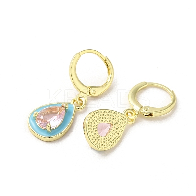 Teardrop Real 18K Gold Plated Brass Dangle Leverback Earrings EJEW-L268-026G-02-1