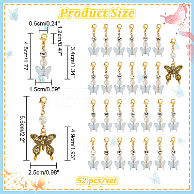 Butterfly & Flat Round Letter A~Z Pendant Stitch Markers HJEW-AB00457-1