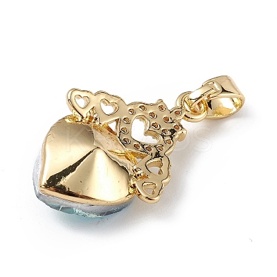 Real 18K Gold Plated Rack Plating Brass Micro Pave Clear Cubic Zirconia Pendants KK-C015-30G-07-1