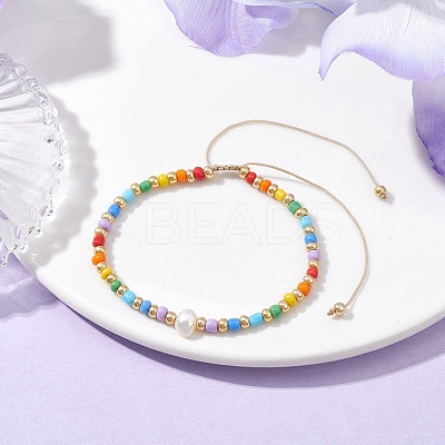 Rainbow Style Glass Seed Beads Braided Bead Bracelets for Women BJEW-JB10064-1